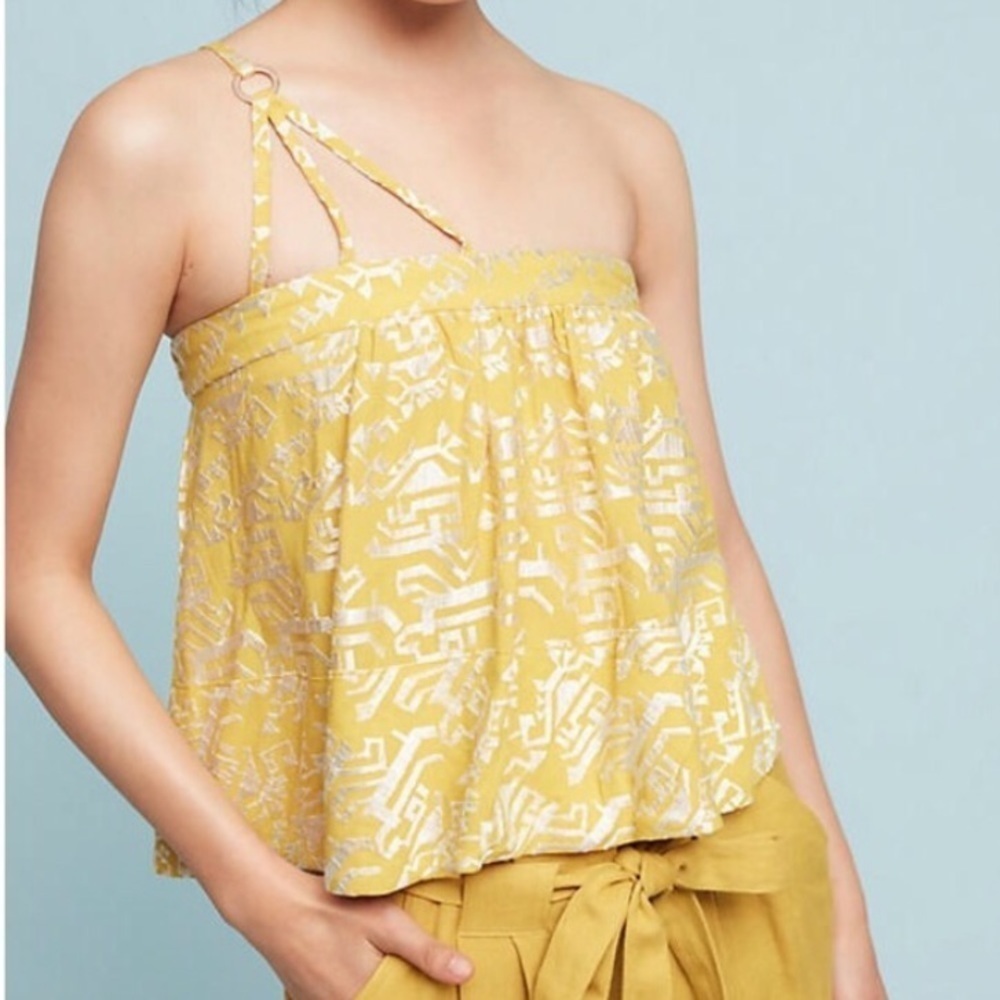 Anthropologie Yellow Asymmetrical Sleeveless Blouse